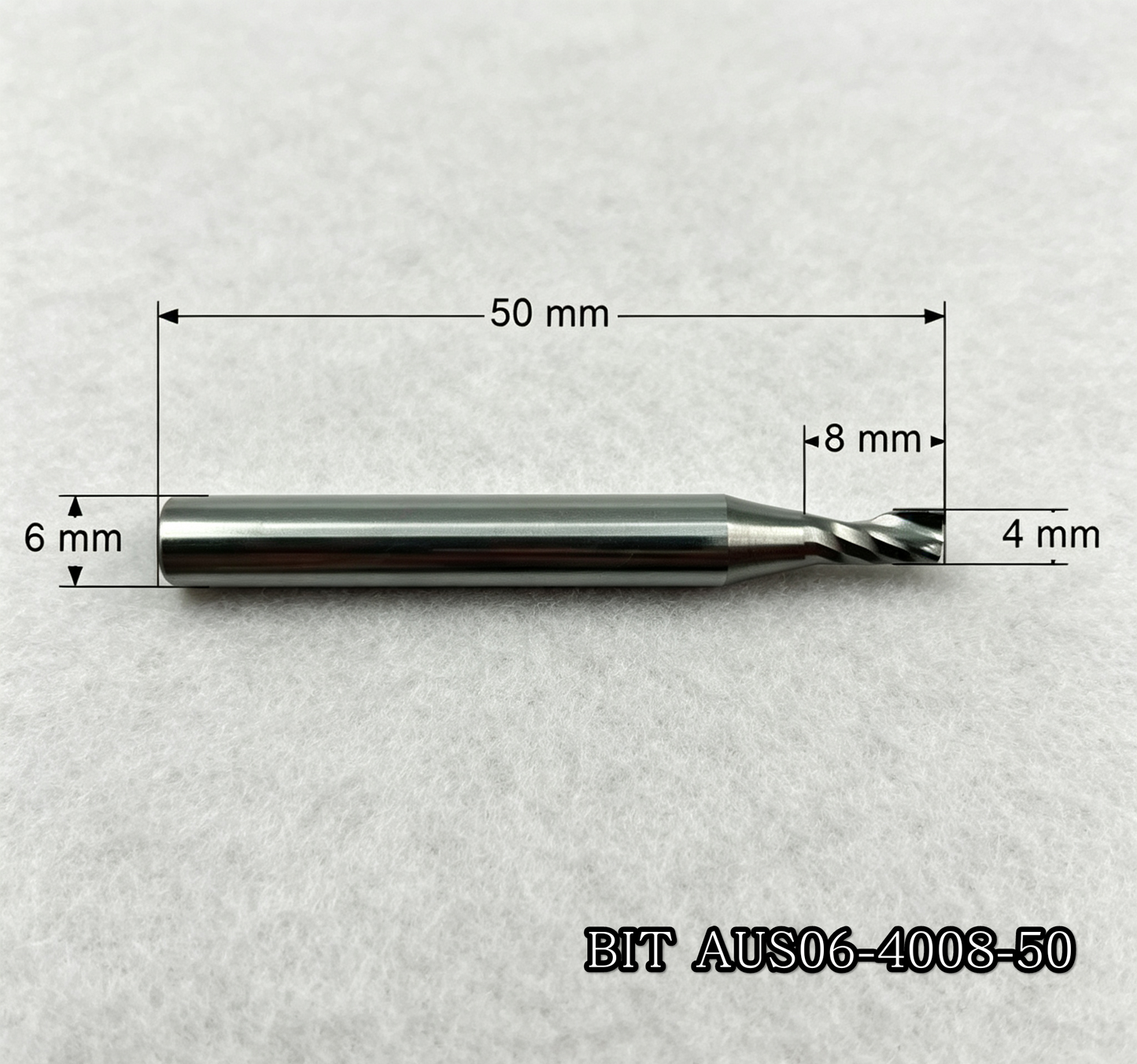 Esko AUS06-4008-50 Replacement Milling Cutter, 6mm Shank 4mm Cutting Dia Single Flute Carbide Router Bit for Kongsberg Flatbed Cutter, Cutting PVC, Acrylic, MDF, Wood
